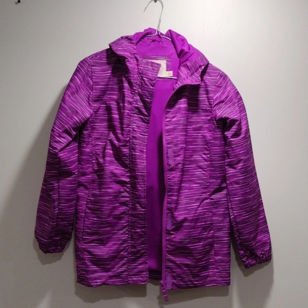 Faded Glory Girls' Purple Pinkish Zip Up Rain Jacket Size L, 3 Pockets, Colorful